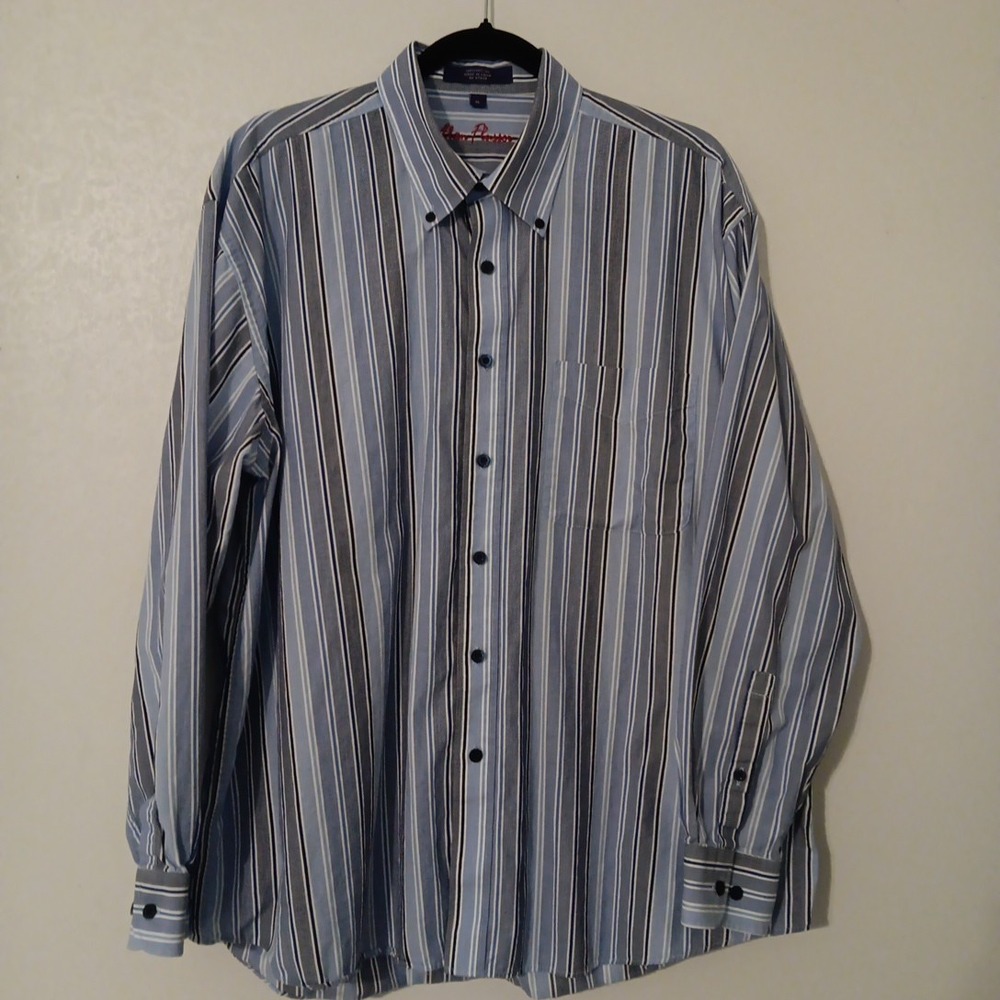 Alan Flusser Men's Button Down Long Sleeved  Shirt Sz.‎ XL Blue Tone Striped
